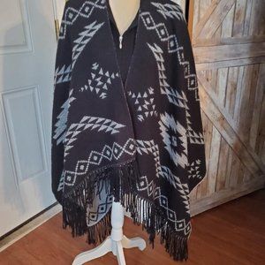 Black and Gray Poncho Wrap